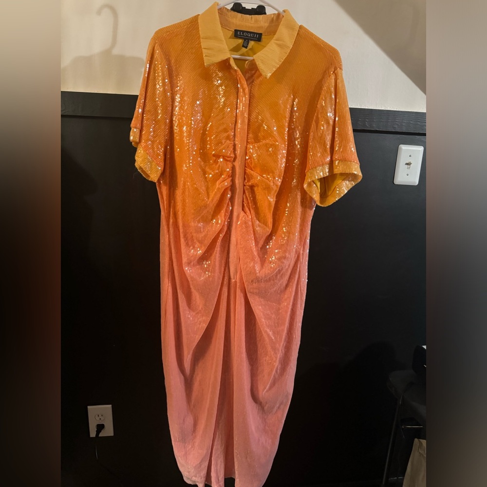 Eloquii Orange and Pink Sequin Shirt Dress